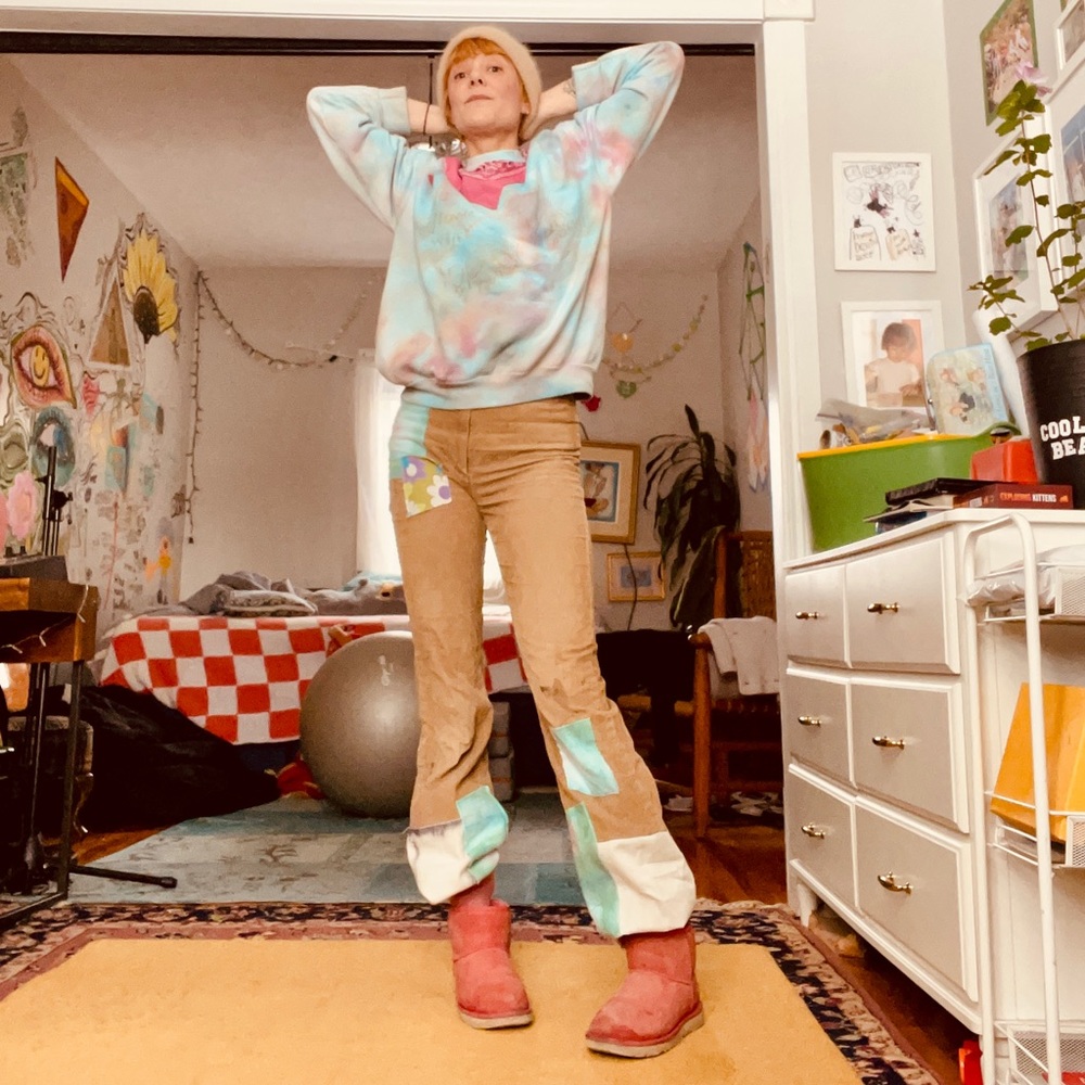 GUC Babaton ultra high waisted patchwork chord homemade bell bottoms